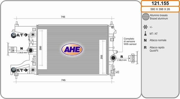 AHE 121.155 - Радиатор, охлаждение двигателя autospares.lv