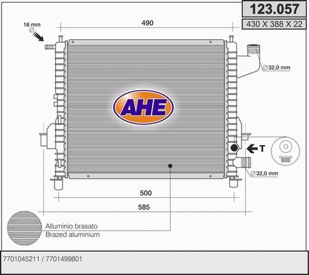 AHE 123.057 - Радиатор, охлаждение двигателя autospares.lv