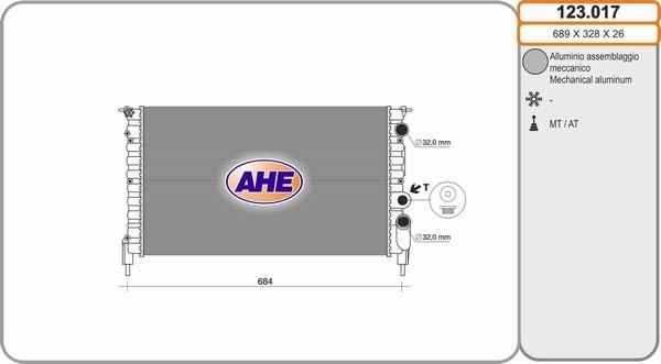 AHE 123.017 - Радиатор, охлаждение двигателя autospares.lv