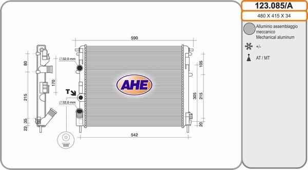 AHE 123.085/A - Радиатор, охлаждение двигателя autospares.lv