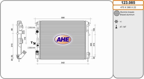 AHE 123.085 - Радиатор, охлаждение двигателя autospares.lv