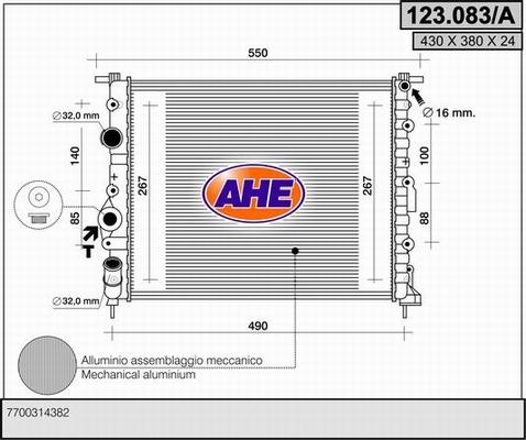 AHE 123.083/A - Радиатор, охлаждение двигателя autospares.lv