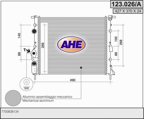 AHE 123.026/A - Радиатор, охлаждение двигателя autospares.lv