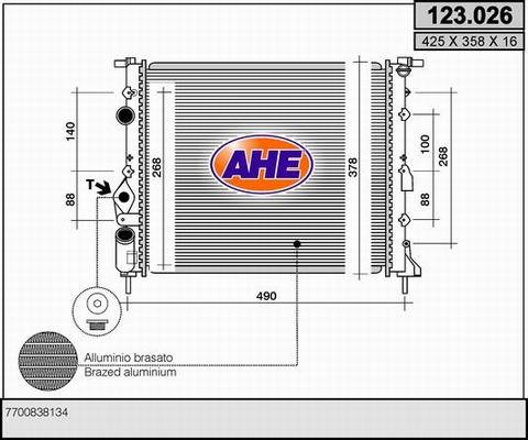 AHE 123.026 - Радиатор, охлаждение двигателя autospares.lv