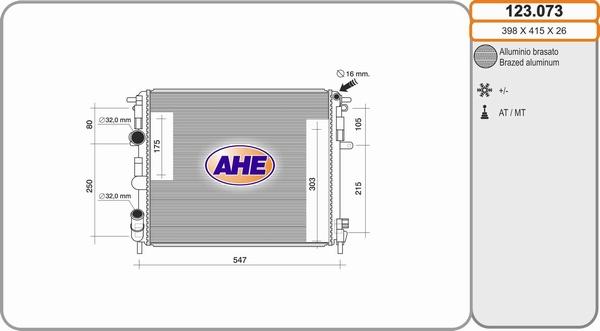 AHE 123.073 - Радиатор, охлаждение двигателя autospares.lv