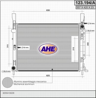 AHE 123.194/A - Радиатор, охлаждение двигателя autospares.lv