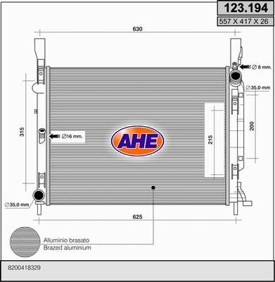 AHE 123.194 - Радиатор, охлаждение двигателя autospares.lv