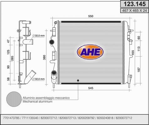 AHE 123.145 - Радиатор, охлаждение двигателя autospares.lv