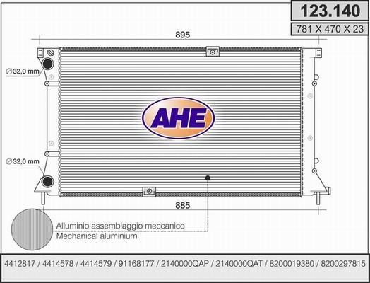 AHE 123.140 - Радиатор, охлаждение двигателя autospares.lv