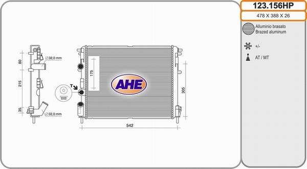 AHE 123.156HP - Радиатор, охлаждение двигателя autospares.lv