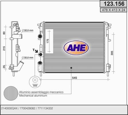 AHE 123.156 - Радиатор, охлаждение двигателя autospares.lv