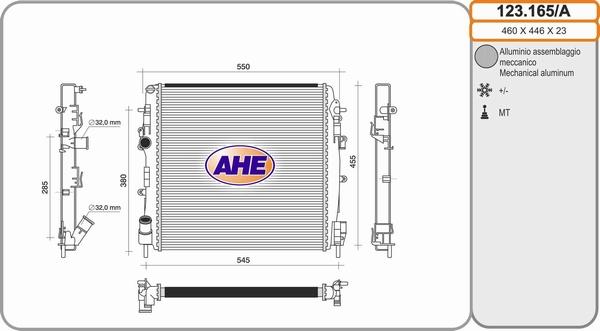 AHE 123.165/A - Радиатор, охлаждение двигателя autospares.lv