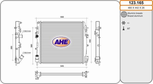 AHE 123.165 - Радиатор, охлаждение двигателя autospares.lv