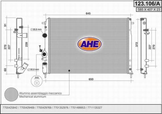 AHE 123.106/A - Радиатор, охлаждение двигателя autospares.lv