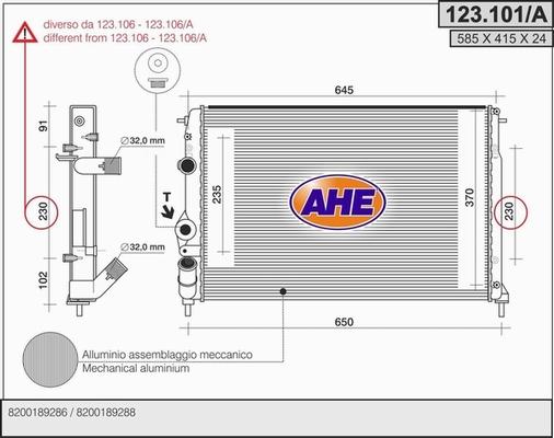 AHE 123.101/A - Радиатор, охлаждение двигателя autospares.lv