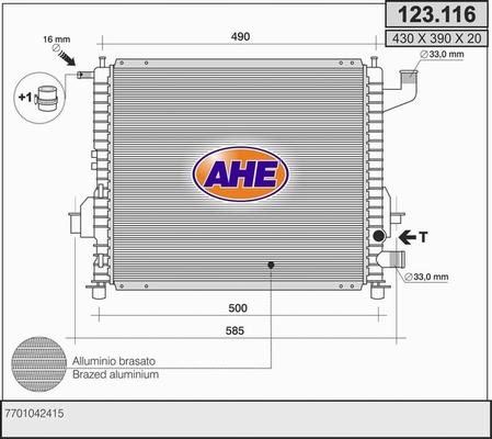 AHE 123.116 - Радиатор, охлаждение двигателя autospares.lv