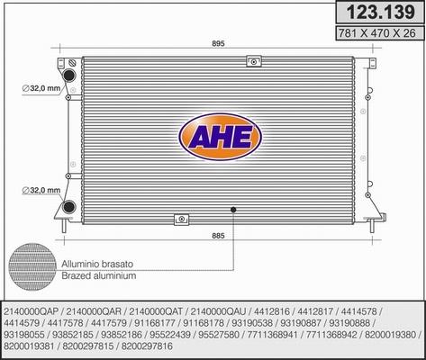 AHE 123.139 - Радиатор, охлаждение двигателя autospares.lv