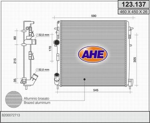 AHE 123.137 - Радиатор, охлаждение двигателя autospares.lv