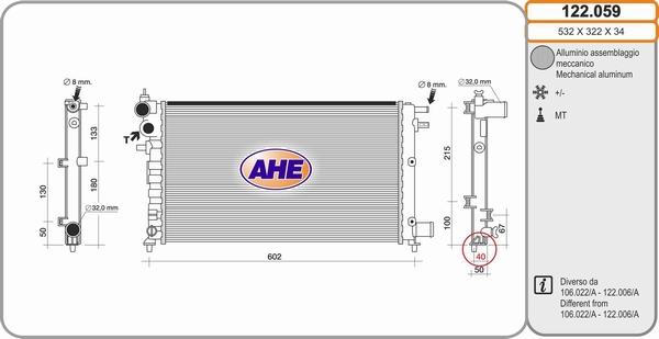 AHE 122.059 - Радиатор, охлаждение двигателя autospares.lv