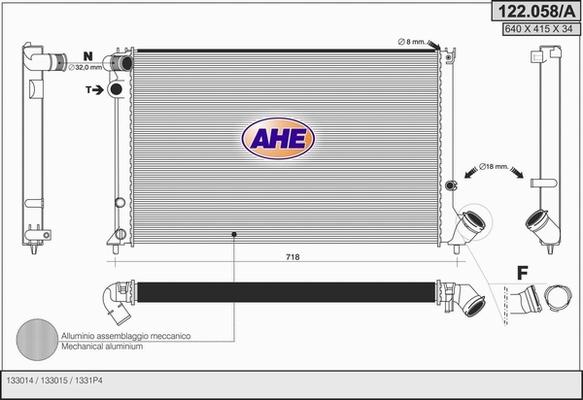 AHE 122.058/A - Радиатор, охлаждение двигателя autospares.lv