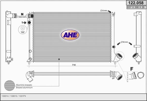 AHE 122.058 - Радиатор, охлаждение двигателя autospares.lv