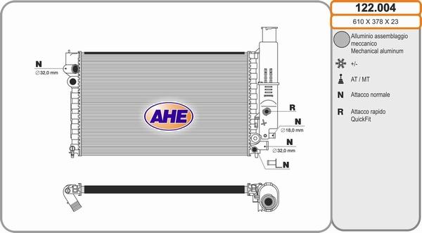 AHE 122.004 - Радиатор, охлаждение двигателя autospares.lv