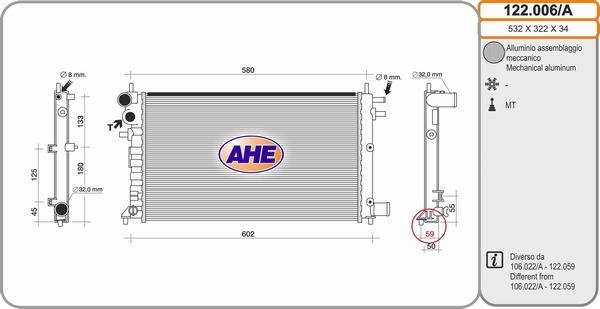 AHE 122.006/A - Радиатор, охлаждение двигателя autospares.lv