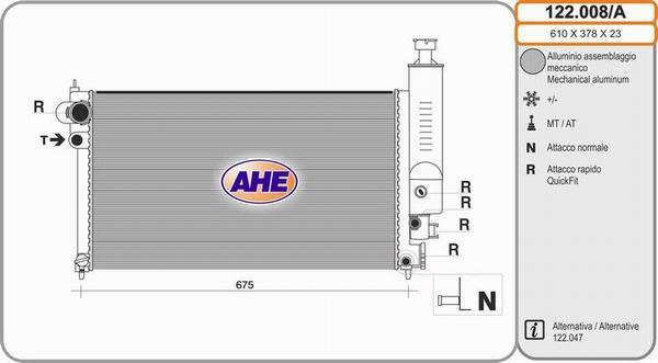 AHE 122.008/A - Радиатор, охлаждение двигателя autospares.lv