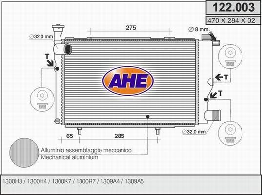 AHE 122.003 - Радиатор, охлаждение двигателя autospares.lv