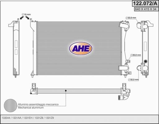 AHE 122.072/A - Радиатор, охлаждение двигателя autospares.lv