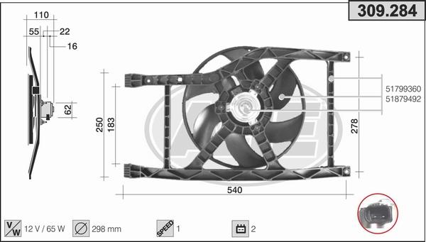 AHE 309.284 - Вентилятор, охлаждение двигателя autospares.lv