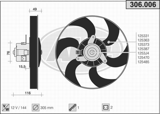 AHE 306.006 - Вентилятор, охлаждение двигателя autospares.lv