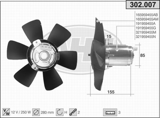 AHE 302.007 - Вентилятор, охлаждение двигателя autospares.lv