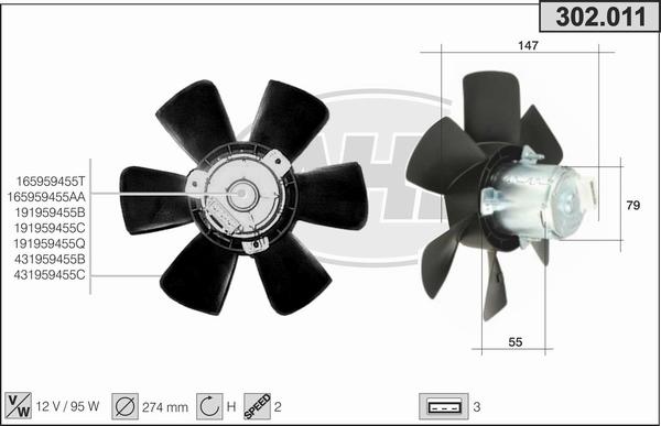AHE 302.011 - Вентилятор, охлаждение двигателя autospares.lv