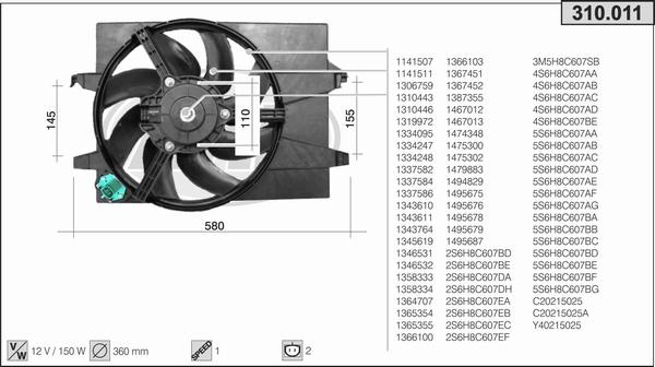 AHE 310.011 - Вентилятор, охлаждение двигателя autospares.lv