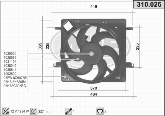 AHE 310.026 - Вентилятор, охлаждение двигателя autospares.lv