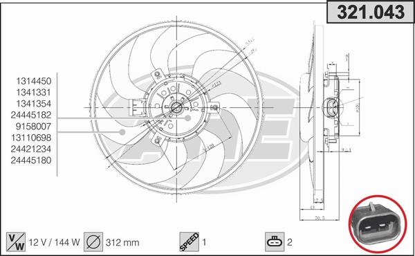 AHE 321.043 - Вентилятор, охлаждение двигателя autospares.lv