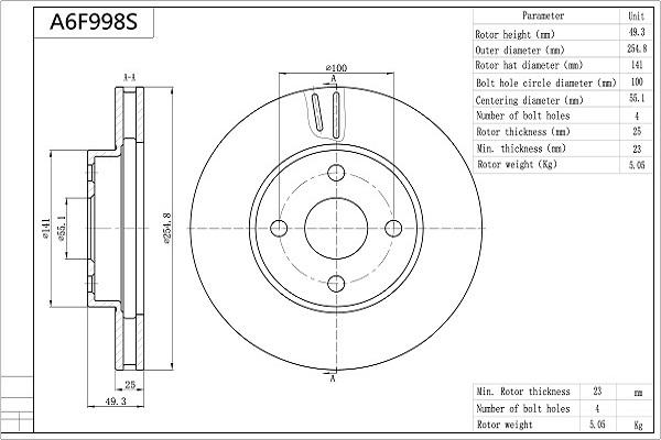 Aisin A6F998S - Тормозной диск autospares.lv