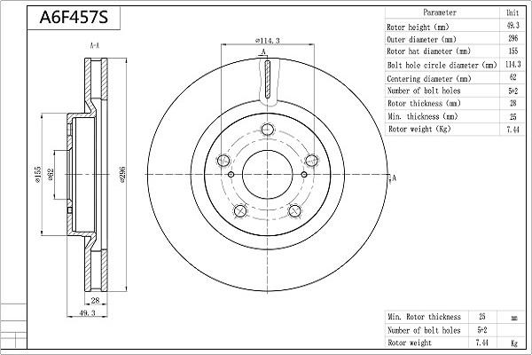 Aisin A6F457S - Тормозной диск autospares.lv