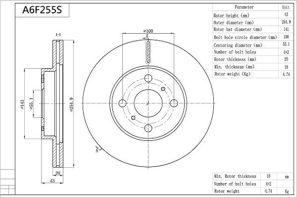 Aisin A6F255S - Тормозной диск autospares.lv