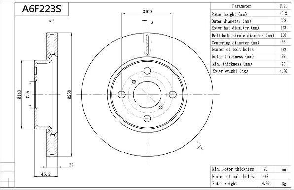 Aisin A6F223S - Тормозной диск autospares.lv