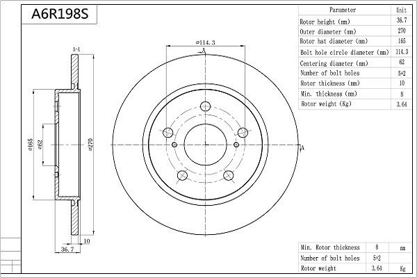 Aisin A6R198S - Тормозной диск autospares.lv