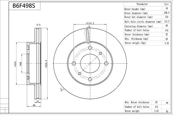 AISIN B6F498S - Тормозной диск autospares.lv