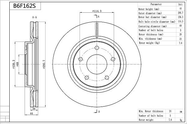 Aisin B6F162S - Тормозной диск autospares.lv