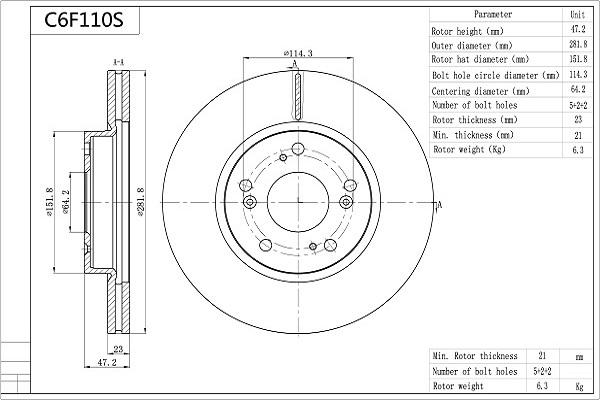 AISIN C6F110S - Тормозной диск autospares.lv