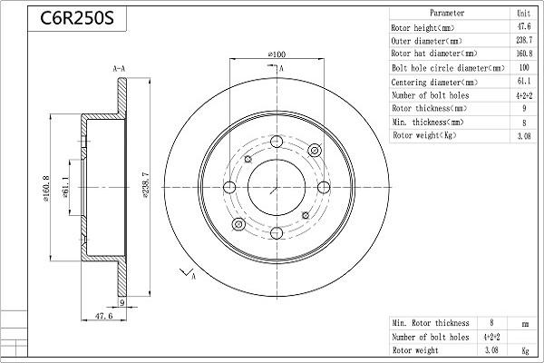 Aisin C6R250S - Тормозной диск autospares.lv