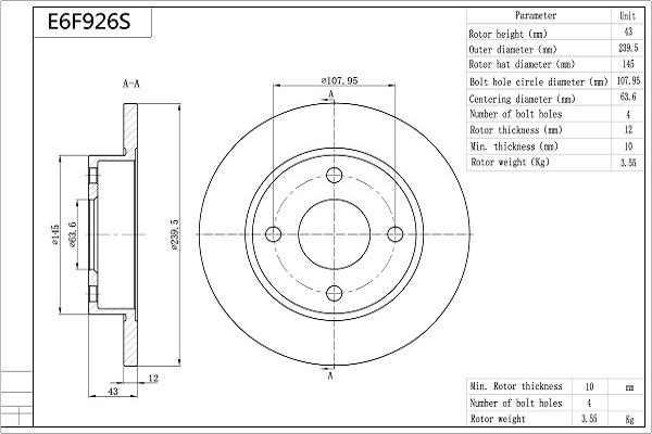 Aisin E6F926S - Тормозной диск autospares.lv