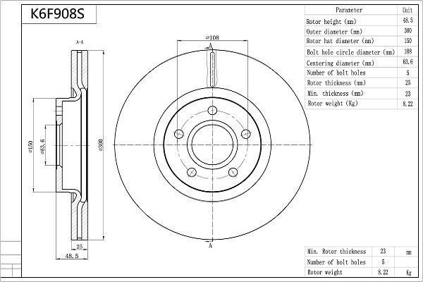 AISIN K6F908S - Тормозной диск autospares.lv