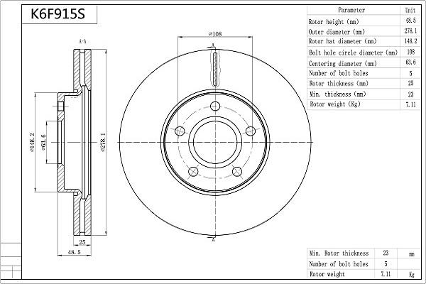 AISIN K6F915S - Тормозной диск autospares.lv