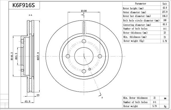 Aisin K6F916S - Тормозной диск autospares.lv